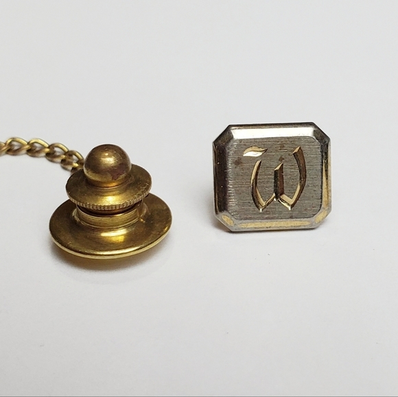 Vintage Other - Vintage Swank Tie Tack Pin W Initial Monogram Brushed Gold Plate Mid Century